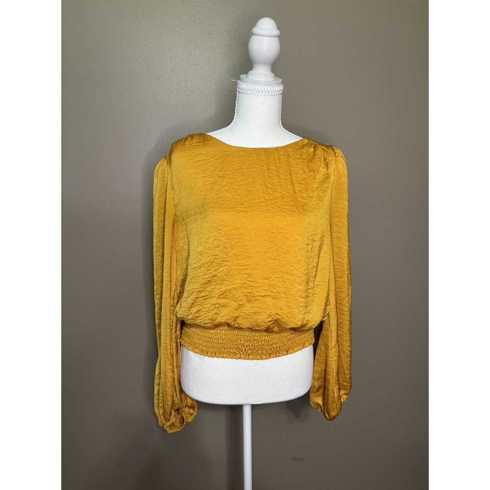 ASTR the Label Yellow Satin Blouse Size L #1135